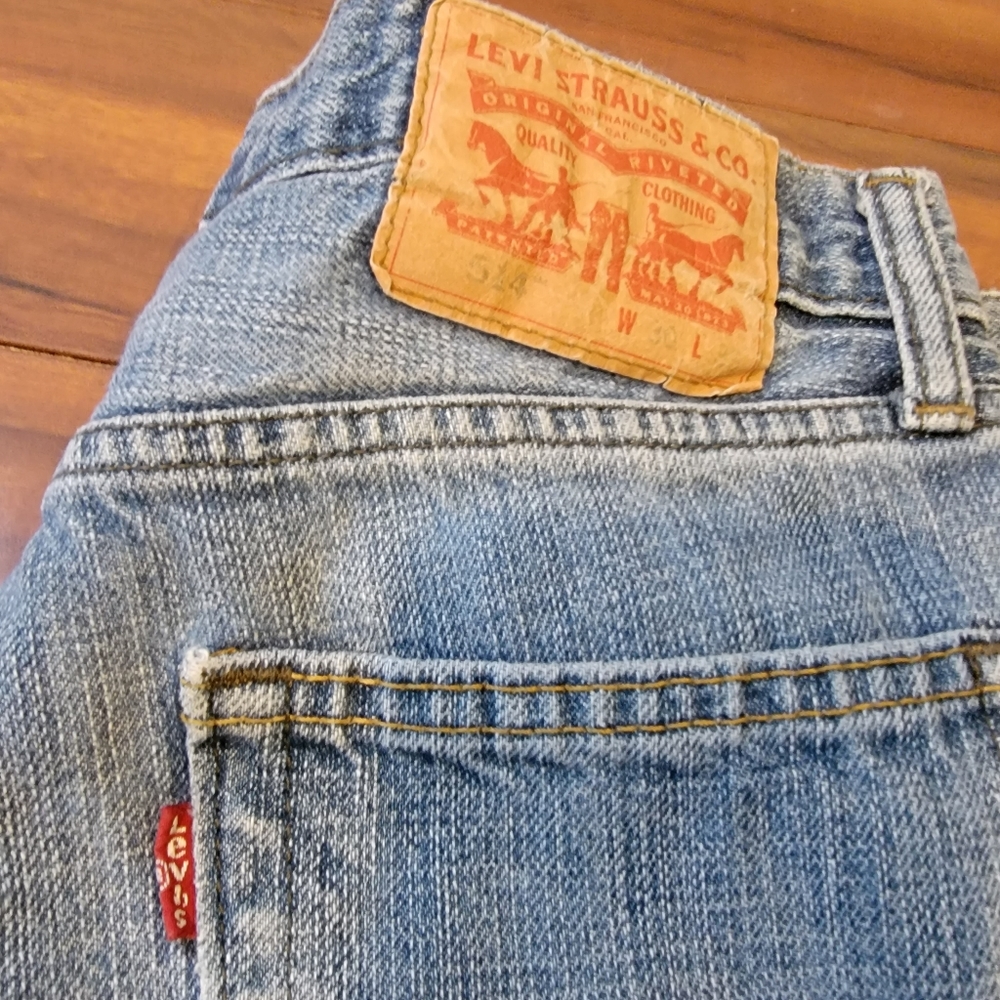 Levis 514 Jeans Straight Leg Distressed Medium Wash Denim Men's 30x30 Regular